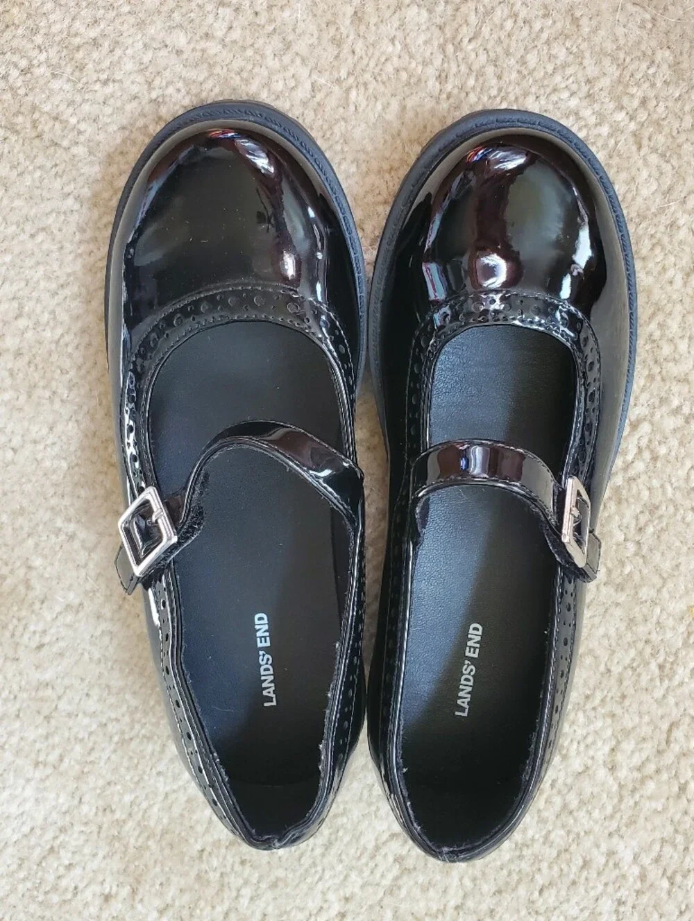 Lands' End Black Patent Youth Mary Jane with Buckle.  Size 13